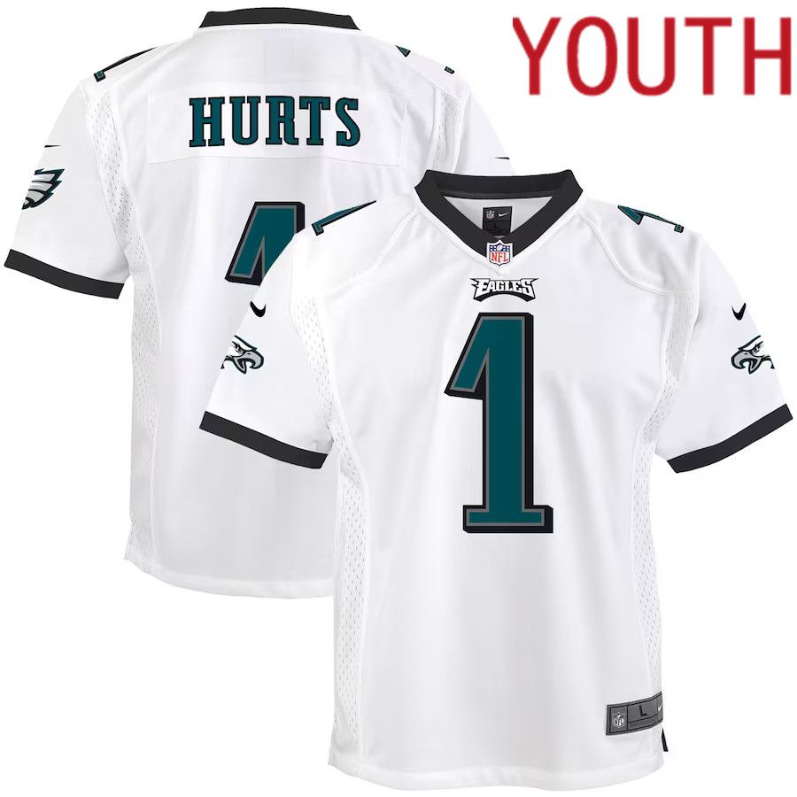 Youth Philadelphia Eagles 1 Jalen Hurts Nike White Game NFL Jersey